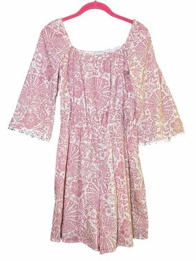 Sfizio Pink Floral Romper Bell Sleeve Fairycore Cottagecore Boho Mini Dress